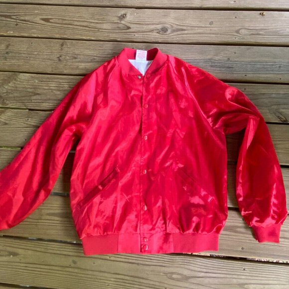 CARDINAL Vintage 50's 60's USA Made RED Satin Jacket Lined Windbreaker Sz.Large - Picture 5 of 15